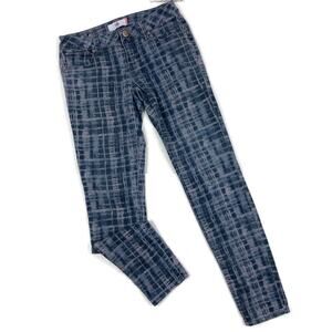Cabi 3047 Jeans Blue Grey Grid Plaid Print Low Rise Skinny Womens Sz 2 Hipster